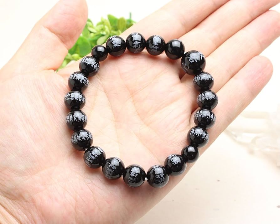 数珠 　腕輪　ブレスレット　ブレス　 般若心経彫り 黒オニキス 10mm珠 Amazon｜[和ごころ念珠堂] 般若心経彫 ブラックオニキス 10ミリ